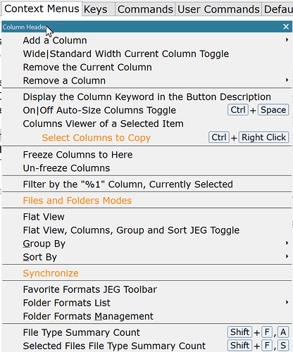 Column Header Context Menu