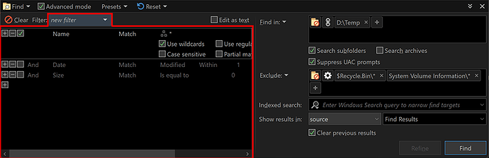 filter preset