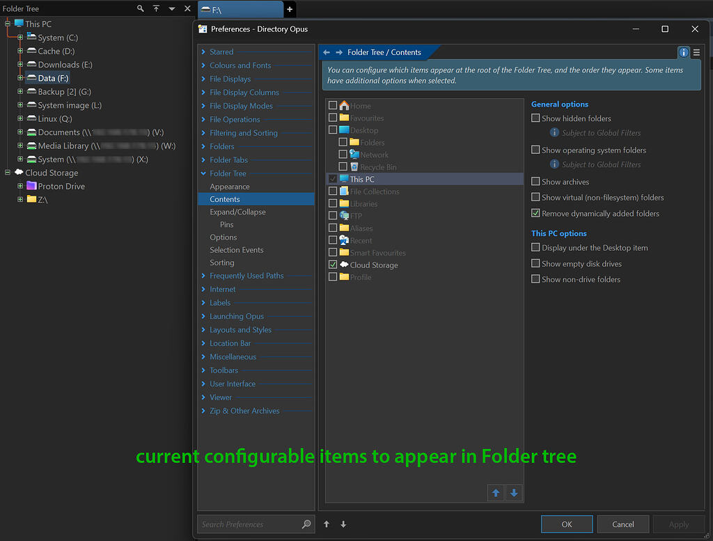Folder tree: Additional options in Preferences panel to customize ...