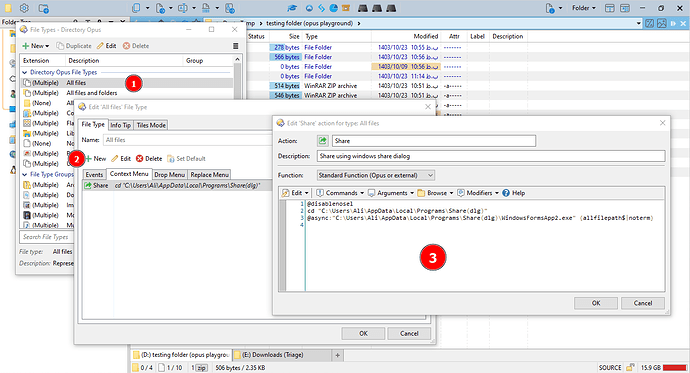 create the share context menu in directory opus