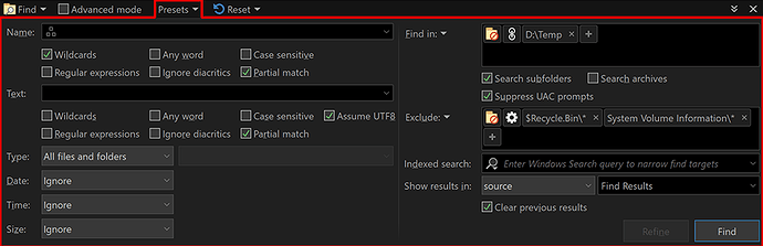 find preset