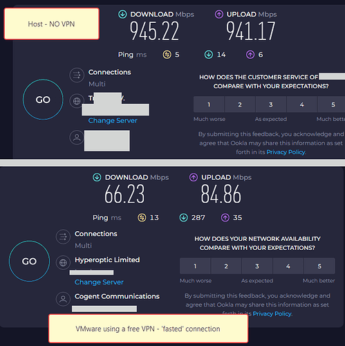 Ookla Speedtest-Host vs VMware with free VPN-28112024 115150