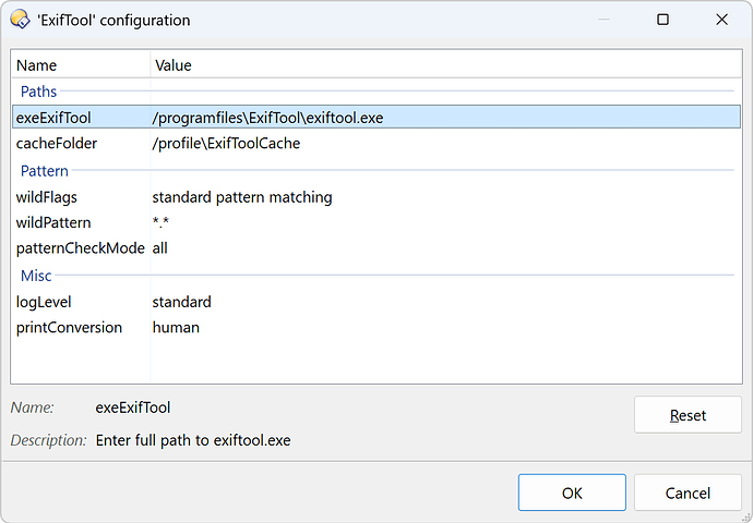 ColumnExifTool Config