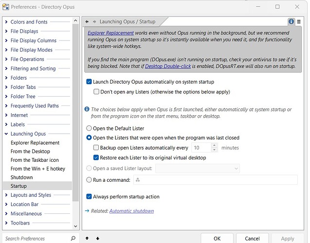Directory Opus Startup
