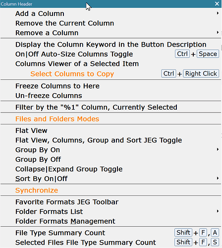 Column Header Context Menu