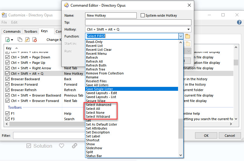 Shortcut To Select The First Filtered File Help And Support Directory Opus Resource Centre 0319