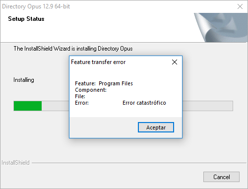 installshield error feature data transfer error