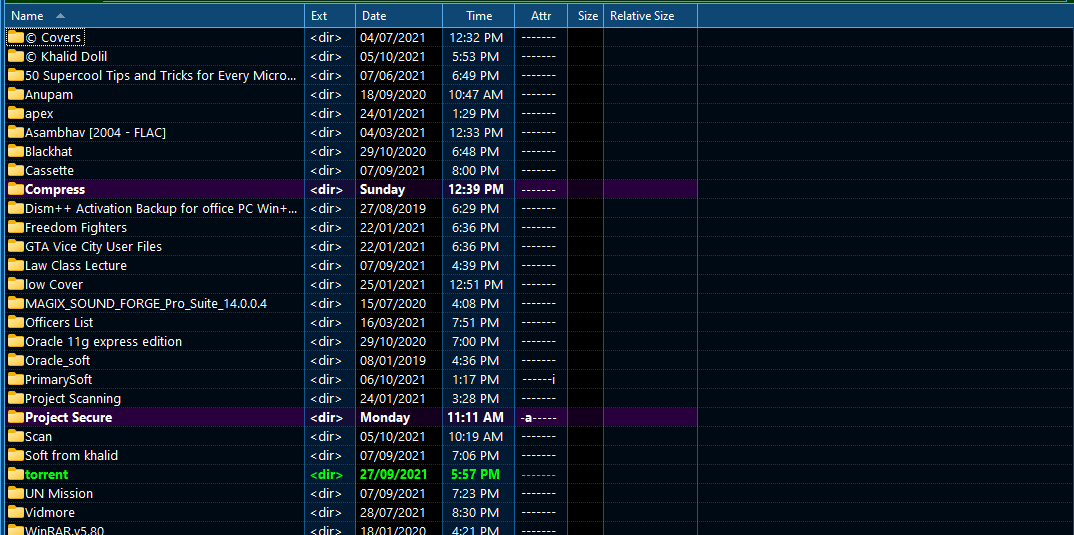 Banded Row or Column in file display Help Support Directory